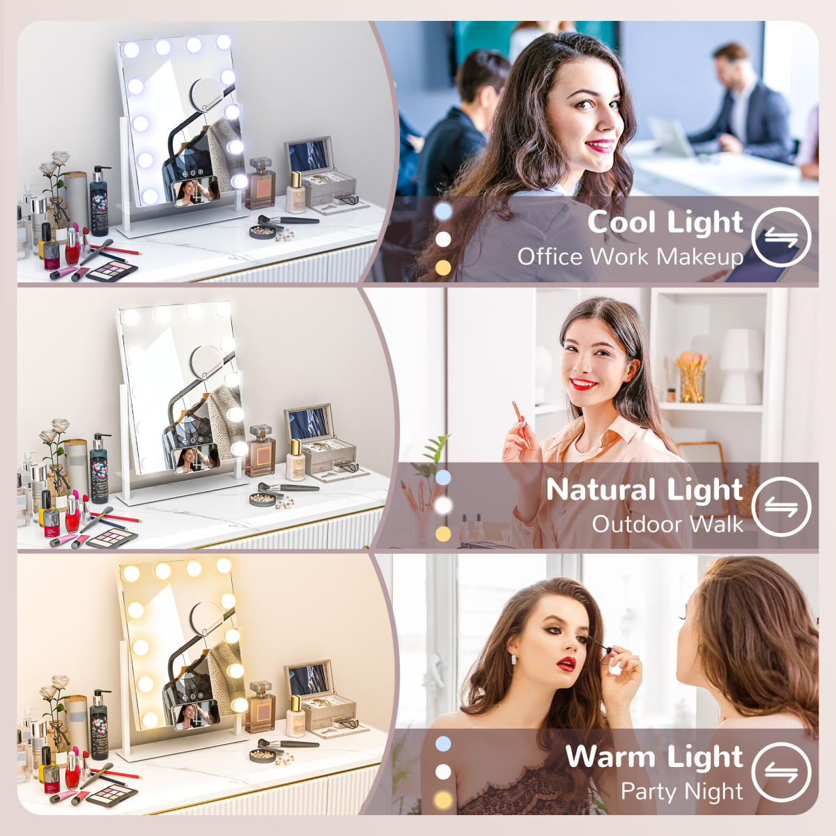 HOMCOM Hollywood Lighted Makeup Mirror with Magnifier, USB Port, Phone Holder