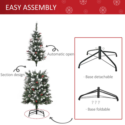 5FT Artificial Pencil Christmas Tree, Berries & Pinecones, Foldable Feet, Green