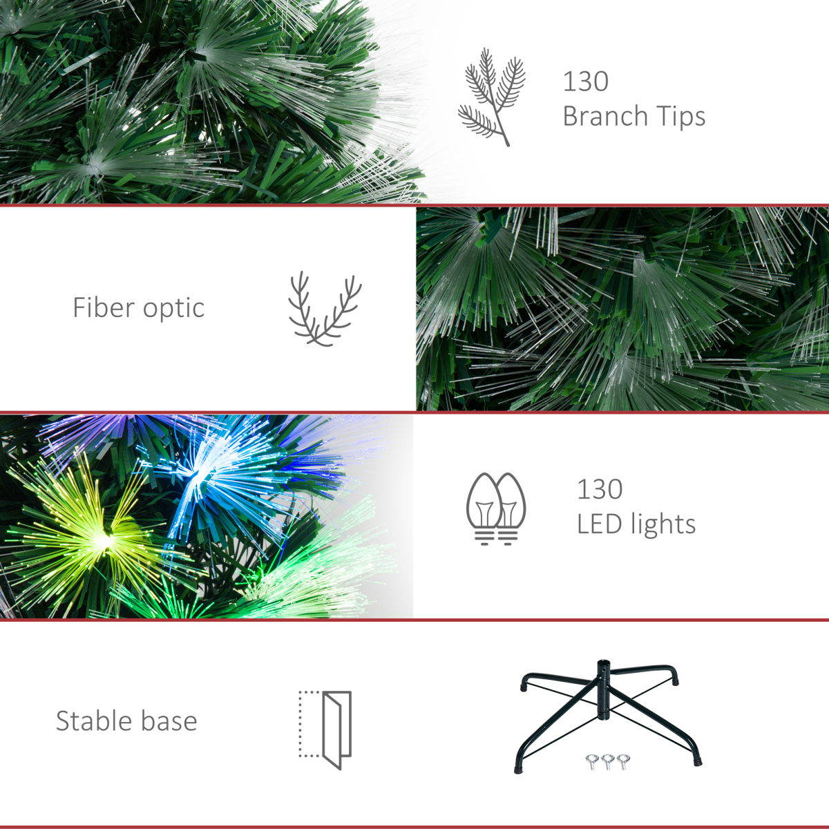 4FT Multicoloured Artificial Christmas Tree Fibre Optic Lights Star Holder