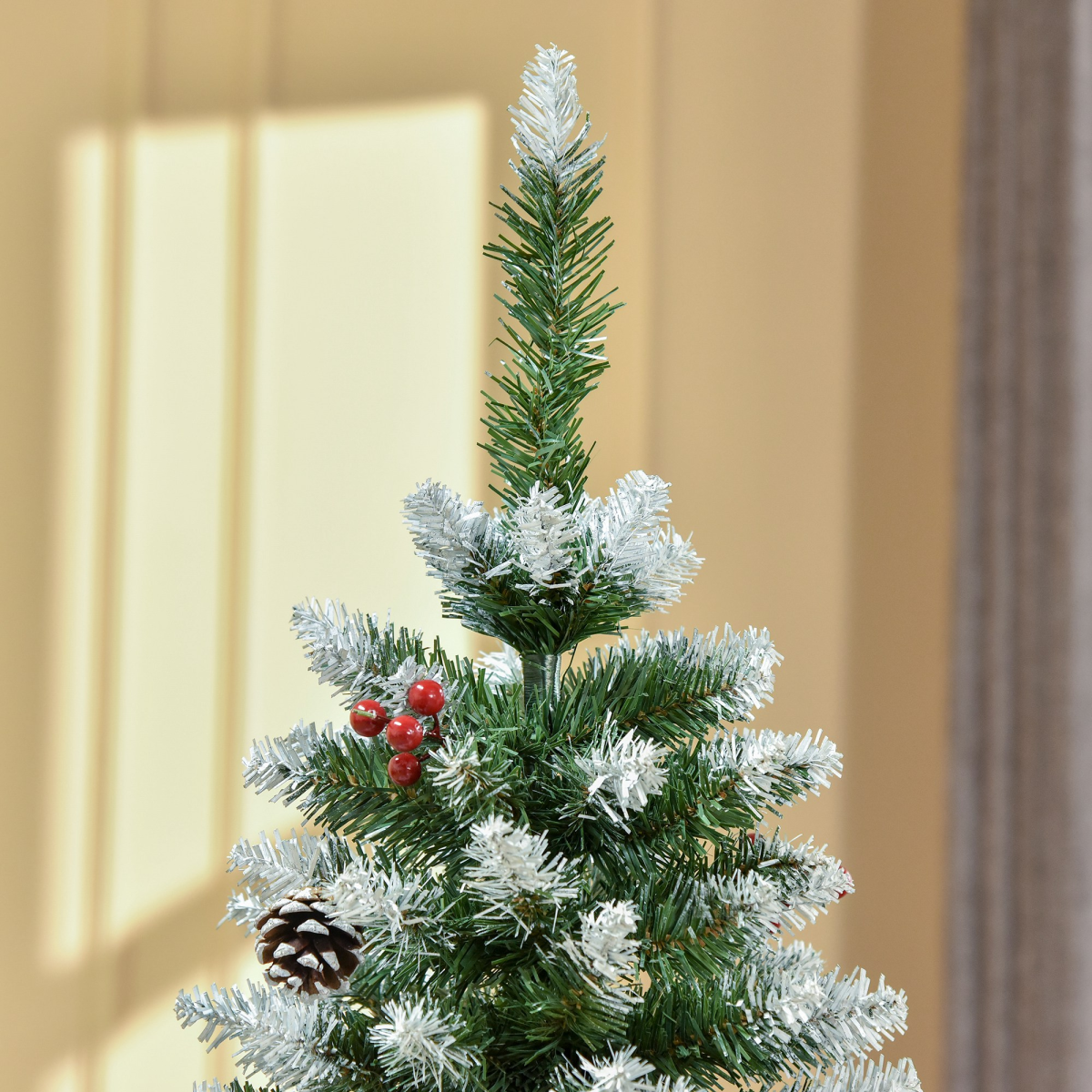 5FT Artificial Pencil Christmas Tree, Berries & Pinecones, Foldable Feet, Green