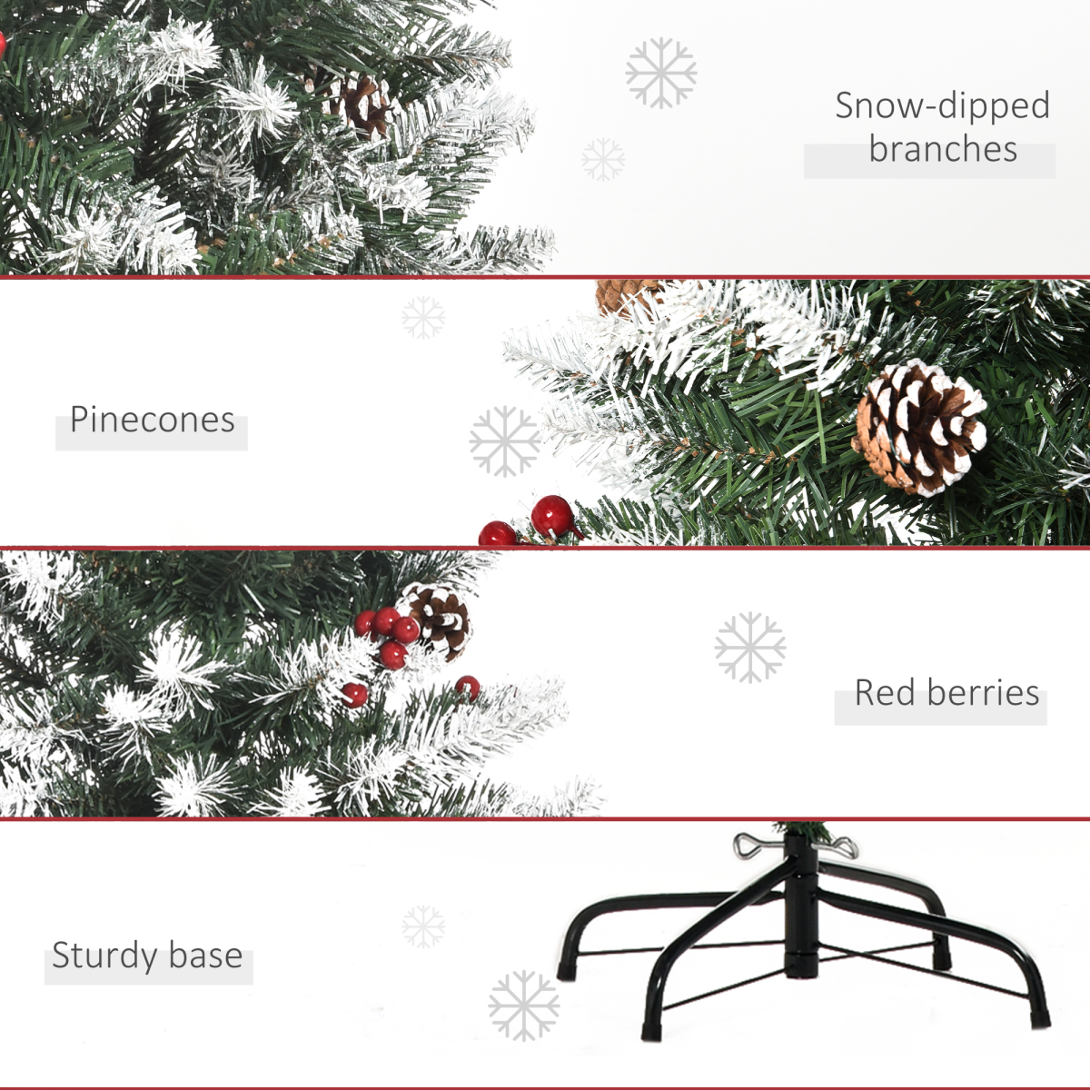 5FT Artificial Pencil Christmas Tree, Berries & Pinecones, Foldable Feet, Green