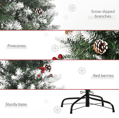 5FT Artificial Pencil Christmas Tree, Berries & Pinecones, Foldable Feet, Green