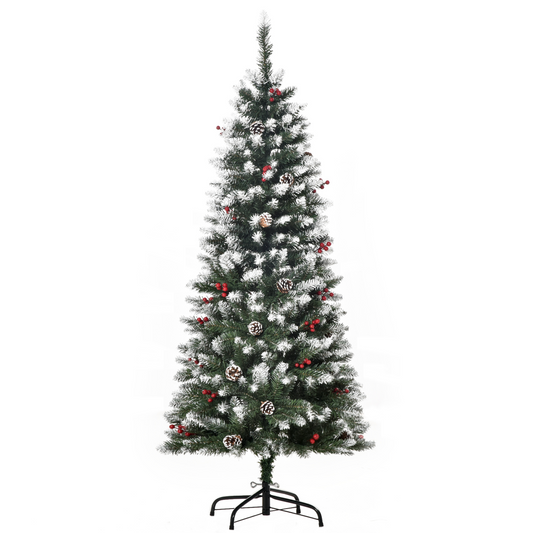 5FT Artificial Pencil Christmas Tree, Berries & Pinecones, Foldable Feet, Green